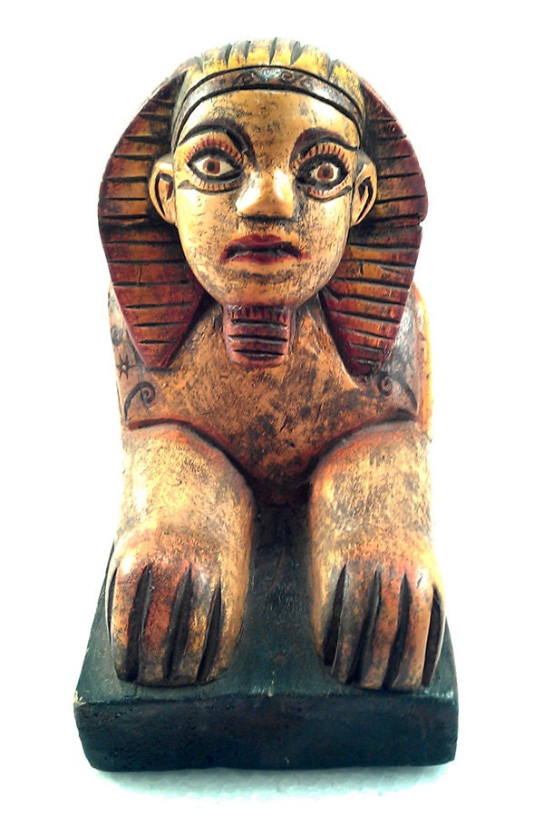 Carved Wooden Egyptian Sphinx from Guatemala