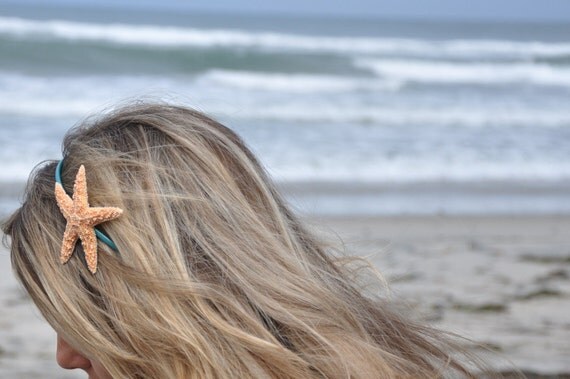 Sugar Starfish on aqua teal turquoise headband Mermaid Hair
