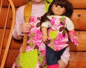 Girl Apron and Doll Matching Set in Pink Leaves