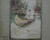 Antique 1910 Calendar 'DRIFTING' Woman in Canoe Daydreaming Embossed Lithograph Advertising Ohio Funeral Directors