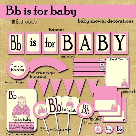 Baby Shower Decorations- B is for Baby Vintage Baby Shower Printable Decorations PDF/JPEG Il_570xn