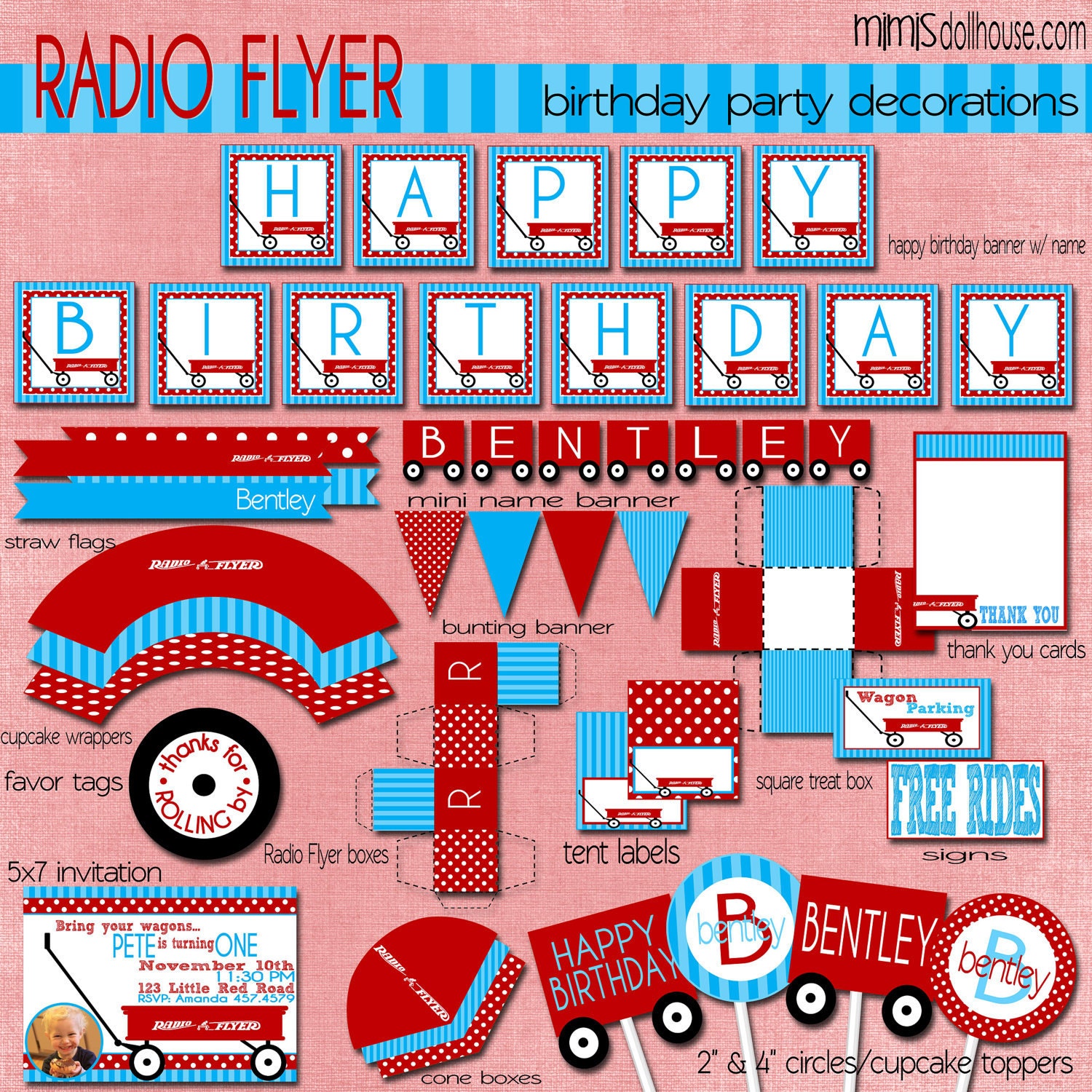 Red Wagon Party Decorations-Radio Flyer Birthday Party Decorations PDF Il_570xn