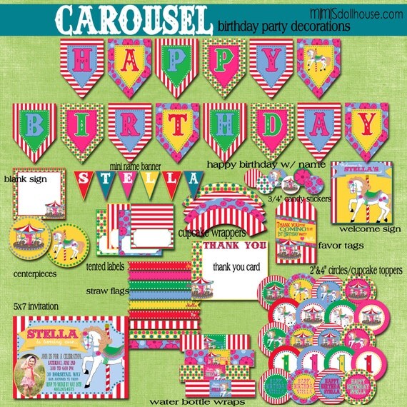 Carousel Decorations- Printable Vintage Carousel Birthday Party Decorations- Merry Go Round Party Decorations PDF/JPEG Il_570xn