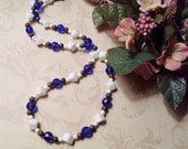 White Jade and Royal Blue Glass Long Necklace