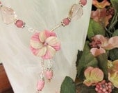 Fabulously Feminine Flower Necklace in Pink with Crystal Accents and Rose Alexandrite