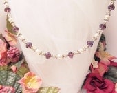 Deep Purple Crystals with Pearls Necklace