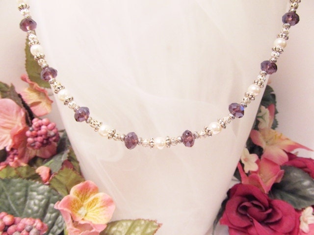 Deep Purple Crystals with Pearls Necklace