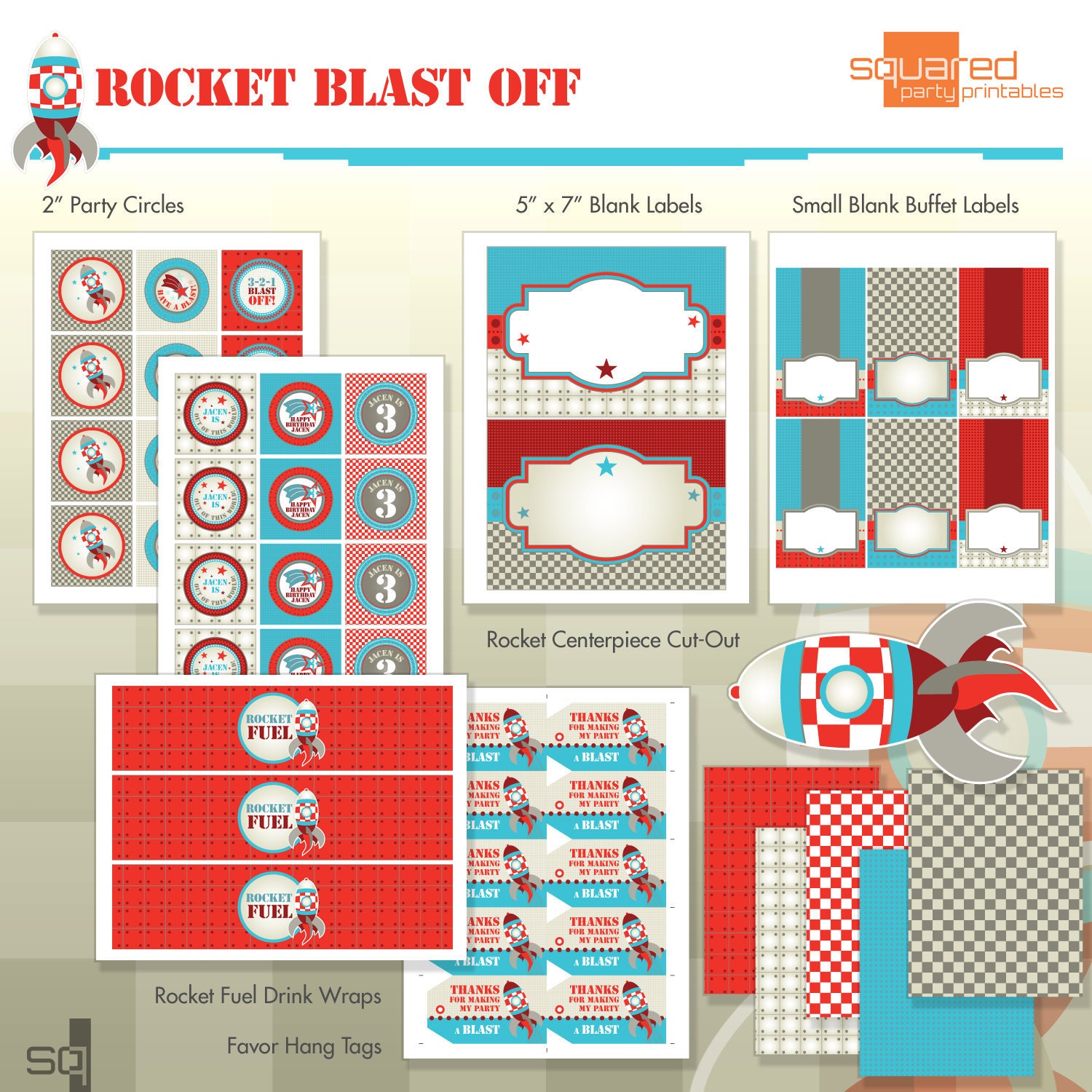 Rocket Ship Spaceship Birthday Party Printables - Complete Party Kit - DIY Print - Blast Off Il_170x135