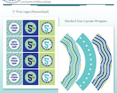Pool Party Cupcake Kit - Cupcake Wrappers and Printable Birthday Party Logo Package - DIY Print - Summer Stripes - Ocean Il_170x135