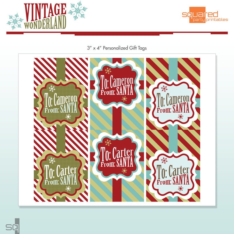 Santa Gift Tags - Customized With Name - Personalized - DIY Printable Package - Vintage Winter Wonderland - Do-it-Yourself Print Kit Il_570xn