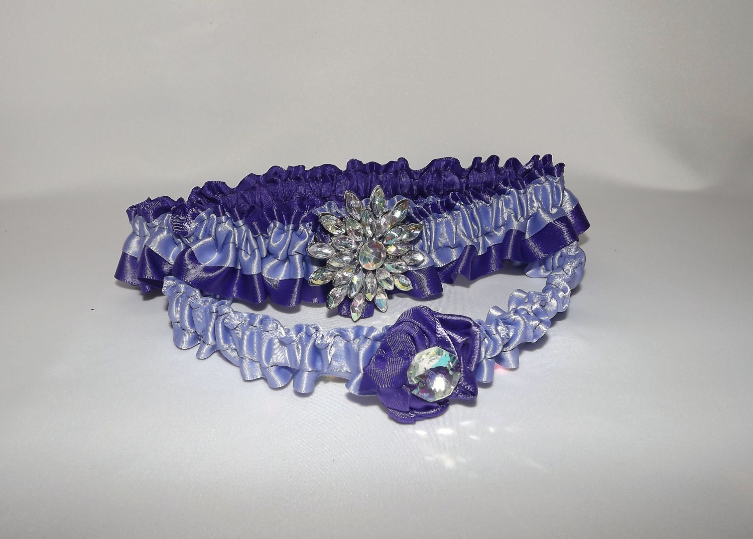 Royal Purple and Lavender Bridal Garter Set  OOAK Bling  Wedding Bridal Garter Set