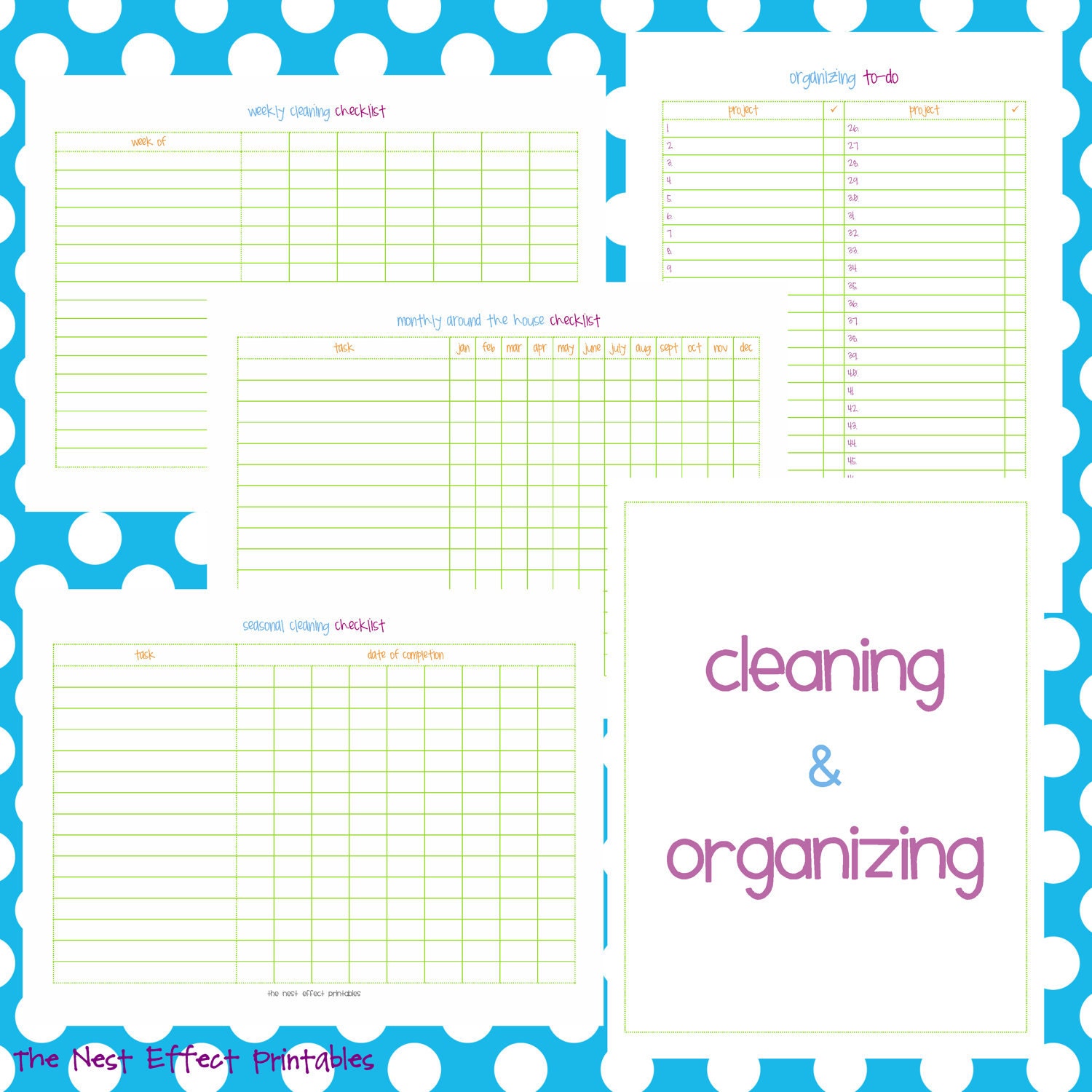cleaning & organizing set - EDITABLE / FILLABLE - 4 documents