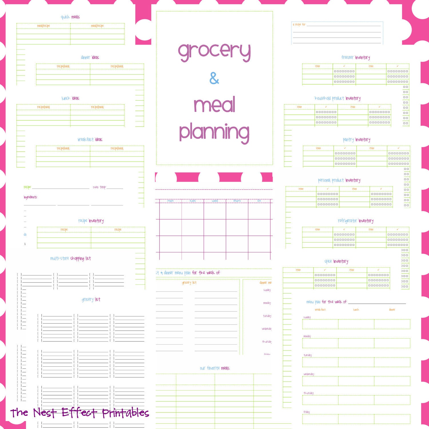 grocery & meal planning set - EDITABLE / FILLABLE - 20 documents