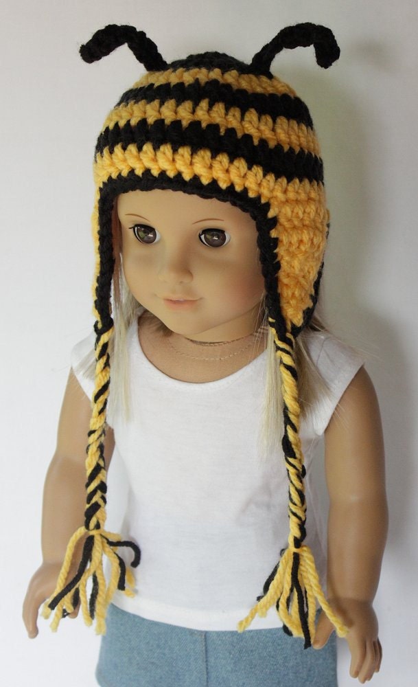 18" Doll Clothes - Animal Earflap Hat - Buzzing Bee Beanie for American Girl