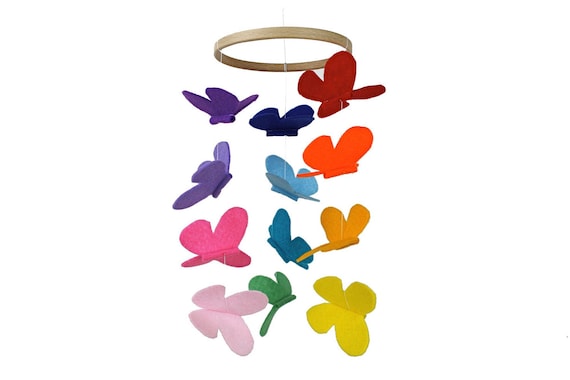 Butterfly Baby Crib Mobile - Bright Rainbow - Yellow Green Blue Purple Pink Red - Colourful Nursery Decor - New Baby Gift