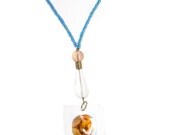 Cat Necklace  One of a Kind  Art pendant with pink and blue beads