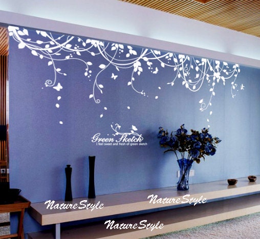 Abstract Flowers with Butterflies-Vinyl Wall Decal,wall sticker baby wall decal nursery wall decal girl room decal tree decal