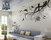 nursery wall decal Vinyl wall decals flower wall sticker decal Nursery room wall decal children wall decor-Black Flower with Butterflies