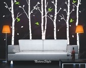 nursery wall decal baby wall decal children wall decal room vinyl decal branch wall decal trees decal birds-6 Birch Tree with Flying Birds
