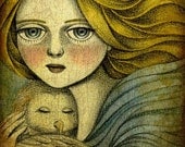 Angel, Owl Illustration, Reproduction Digital Print - The Guardian by Amalia K 8x10