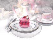 Pink Rose Macaron Laduree Paris French Ispahan Watercolor Painting - Digital Print 8 x 10