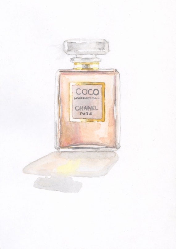 Coco Mademoiselle Chanel Painting Watercolor Eau de Parfum Paris Perfume Bottle - Digital Print 6 x 9