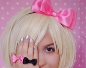 Hot Pink Headband Bow Satin Ribbon bow Hair Accessory bow Hot Pink Pinkalicious Barbie bow Sweet Lolita bow Rockabilly bow Minnie Mouse Bow