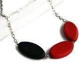 Minimalist Jewelry, Black and Red Simple Beaded Necklace, Wood Necklace with Geometric Beads on Chain