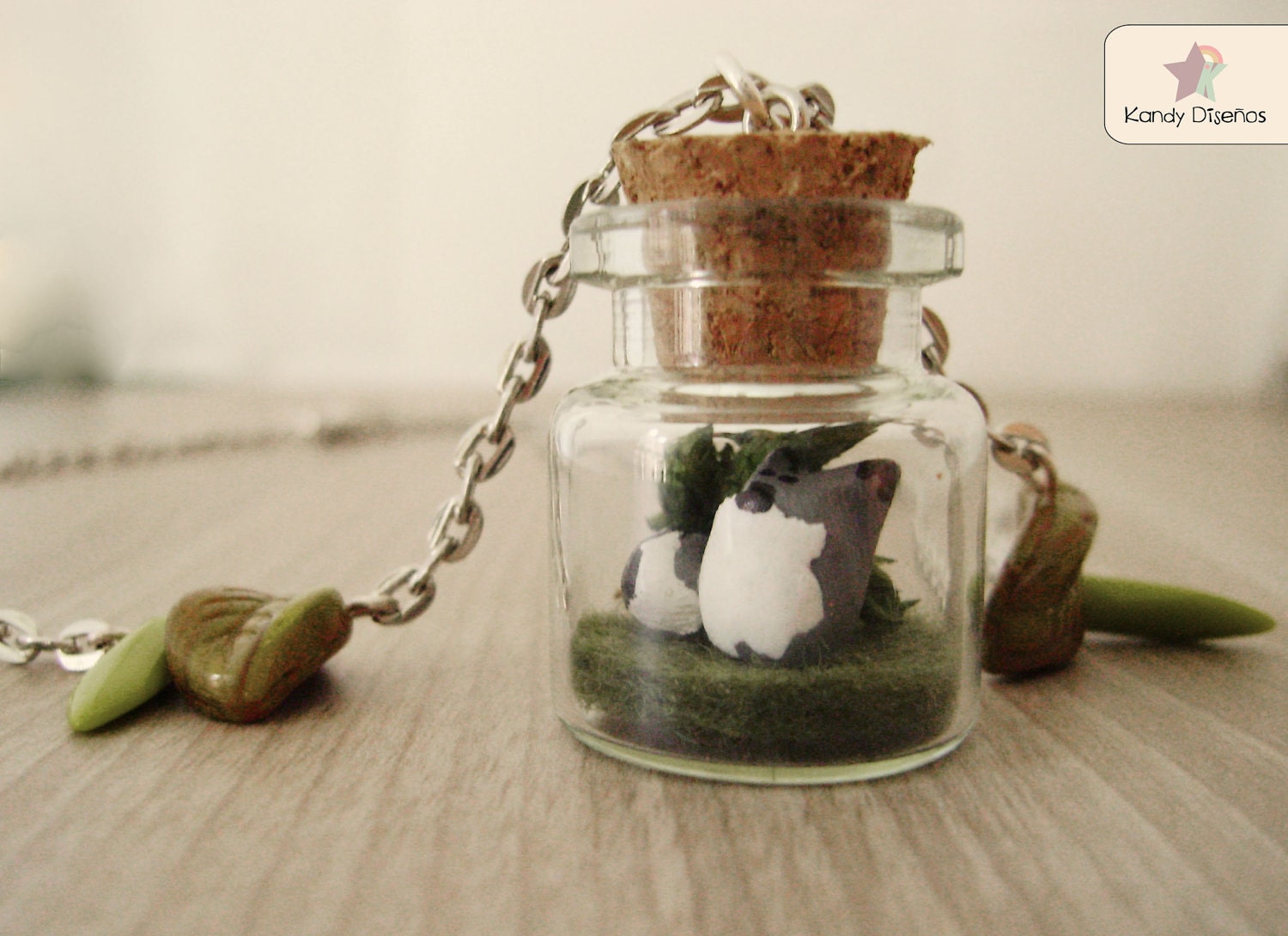 Wolf terrarium necklace. Miniature Woodland Wolf. Forest necklace. Tiny wolf necklace. Olive green