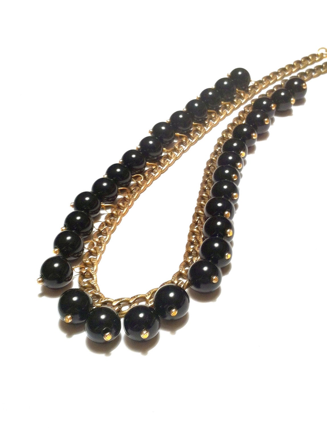 Black  Necklace - Simply Stunning Semi Precious Stone on Bronze Chain. Elegant. Statement Piece. By Sweet Caroline Creations