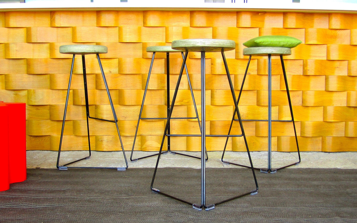 INDUSTRIAL Concrete & Steel Coleman Bar Stool - Handmade - SLANT STYLE