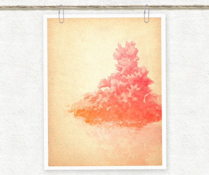 Coral Digital Watercolor Print - Pink, Red, Orange - Nautical Series