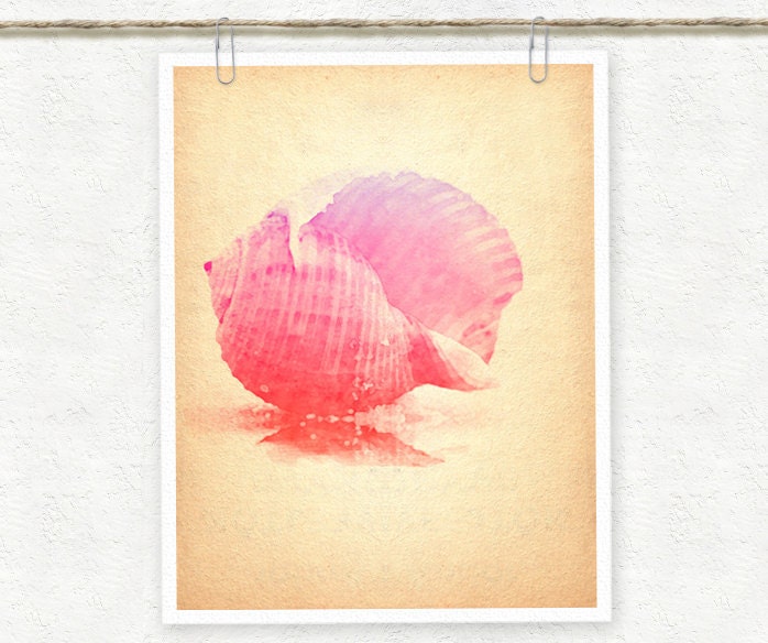 Seashell Digital Watercolor Print - Pink, Red, Purple - Nautical Series