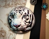 SALE Glass Paperweight White Tiger With Felt Back MTO