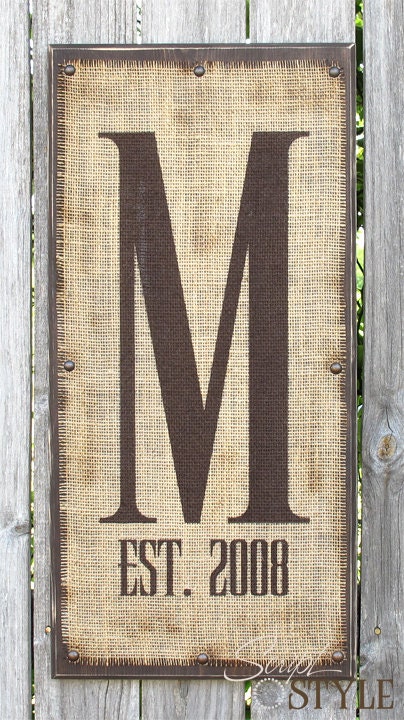 Burlap Personalized Monogram Family Sign, Established Sign, Initial Sign, Burlap Wall Art with Established Date