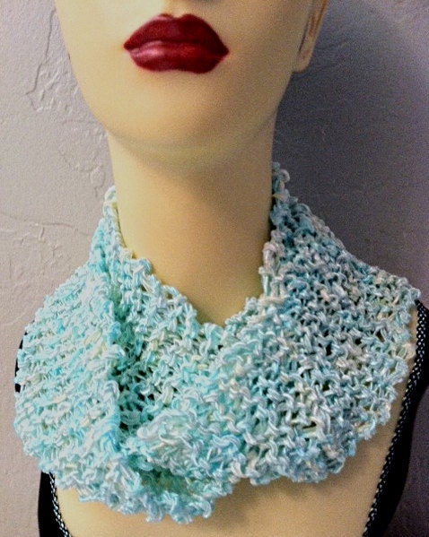 SKY BLUE Hand-knit Silky Scarf, Feminine, Eternity Circle - silky yarn - yummy