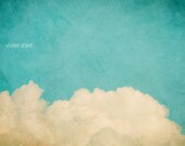 25% Off SALE Dream A Little Dream. Original Fine Art Sky Photograph. square 8x8. clouds, yellow, orange, fire, cyan, blue, turquoise