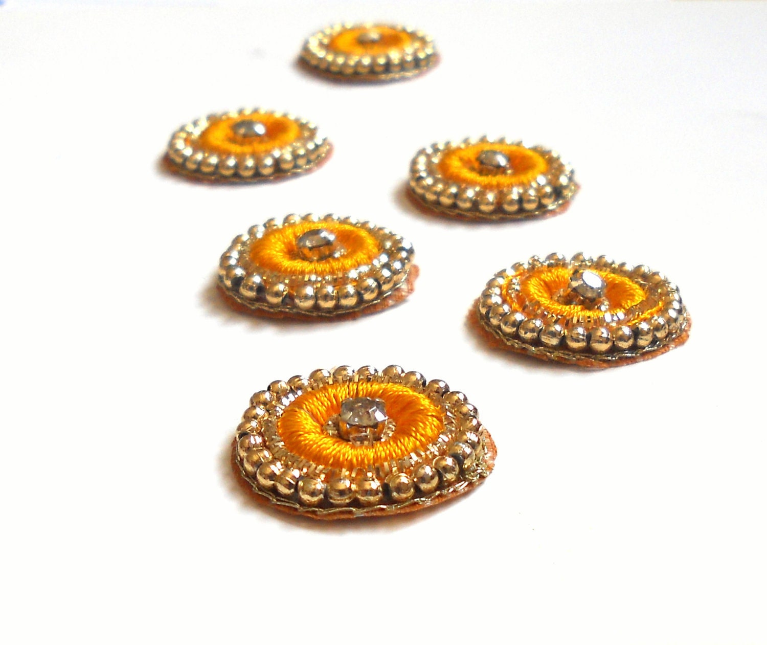 6 Beaded & Embroidered Appliques with Rhinestone Golden beads, bullion for gift wrap Embellishments Lace Flower Centers scrapbooking
