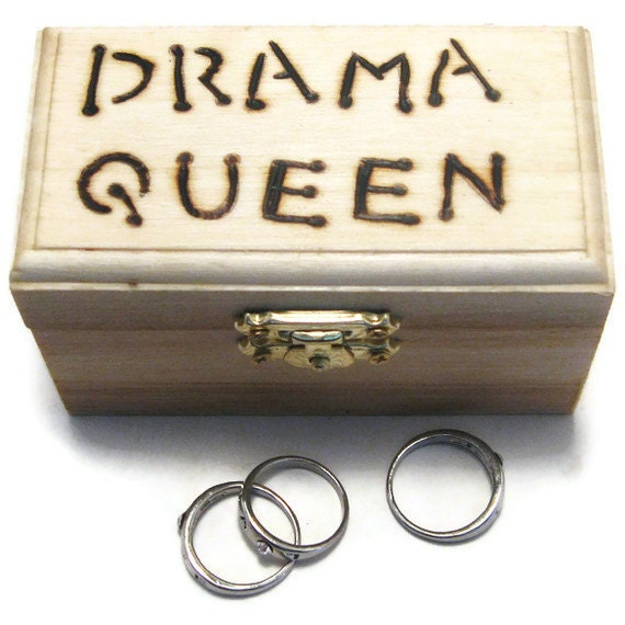 Wood burned keepsake jewelery box.  Drama Queen.  Pyrography.