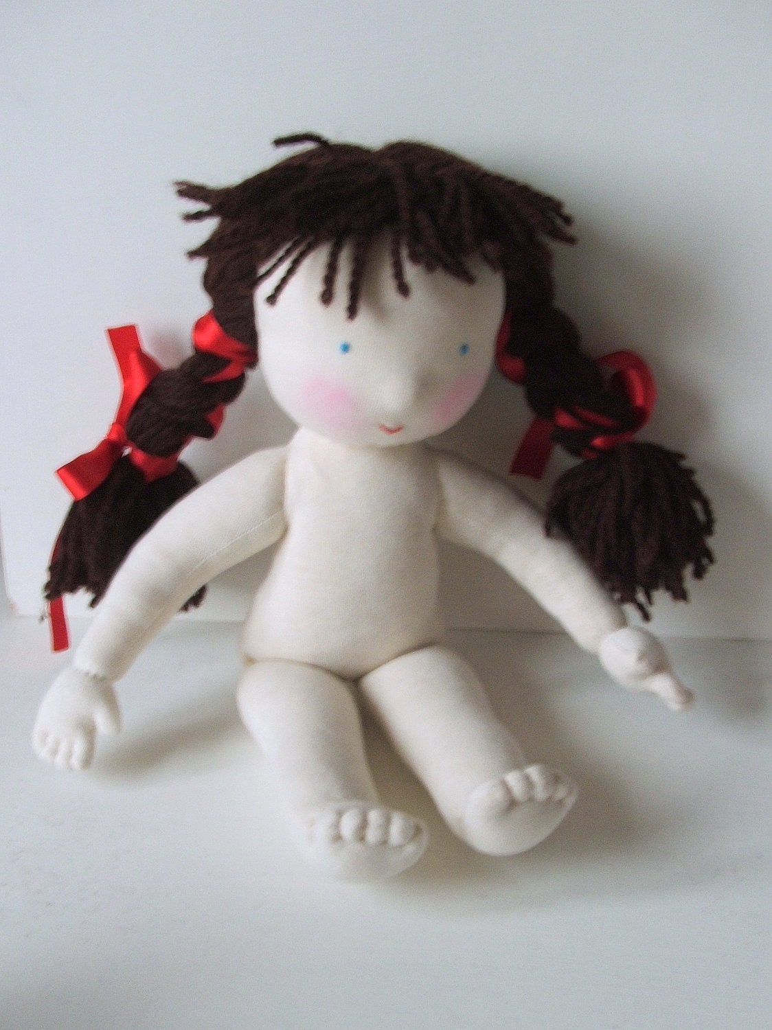 Waldorf  doll 15"  with BROWN hair without clothes - pure natural organic  - FREE shipping Etsy
