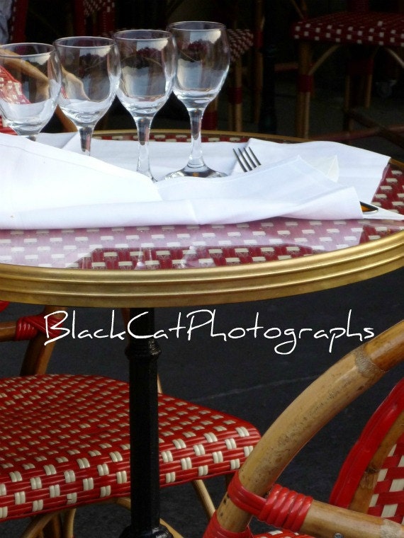 French Bistro photo, red 8x10 print, Paris table photograph, wine glass picture, restaurant decor, Paris France