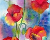 Print Watercolor Painting Poppies Red Flowers 8x12 by Alicia VanNoy Call