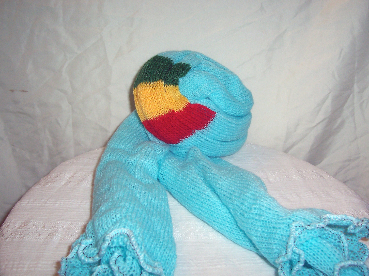 Rasta Crafts Lt Blue Head Wrap with Rasta Colors (FREE US SHIPPING)