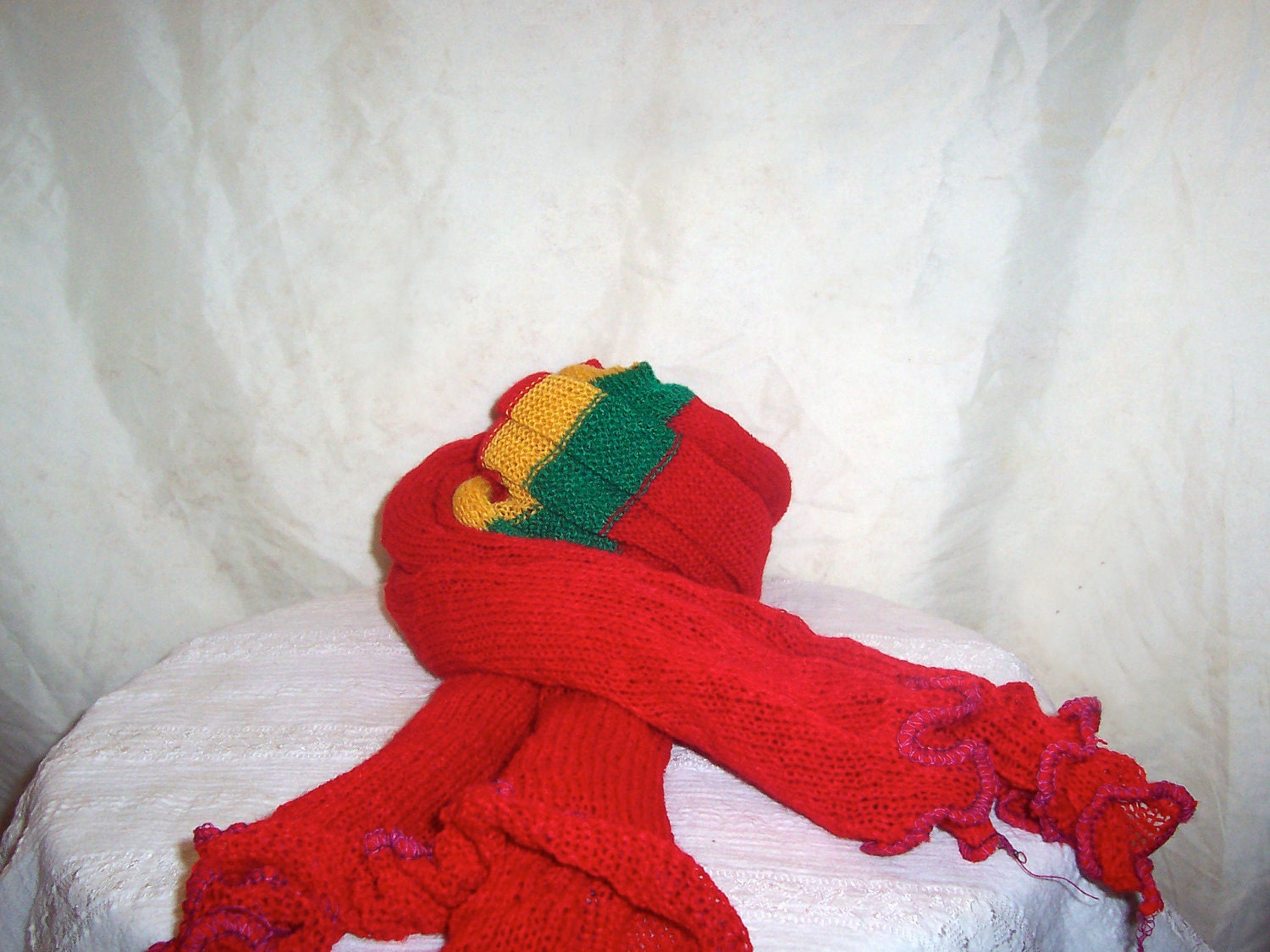 Rastafari Headwrap Scarf or Shawl Red W/ Rasta Colors (FREE US SHIPPING)