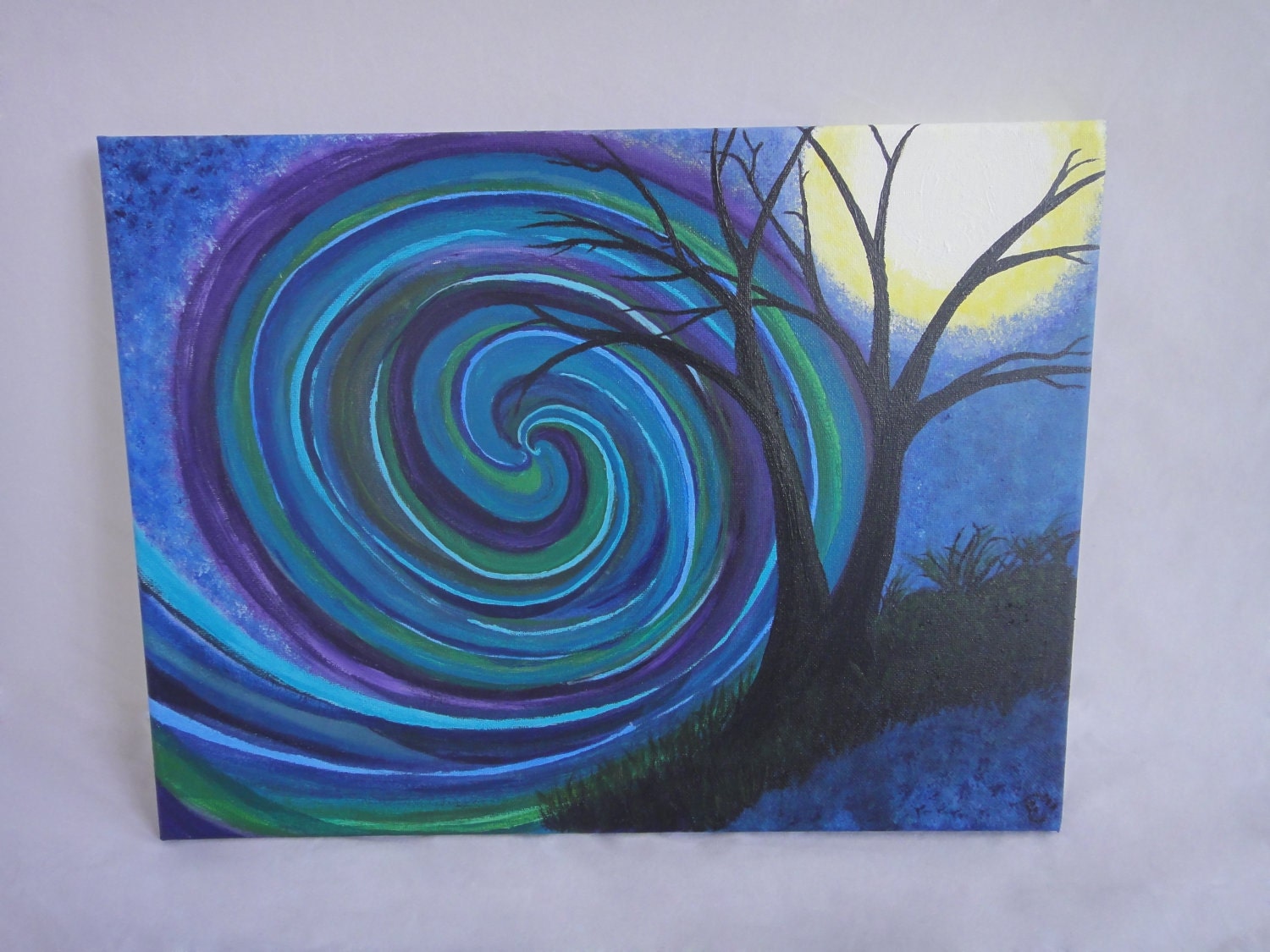 Original Abstract Acrylic Sea Wave Swirl Landscape Art on Canvas