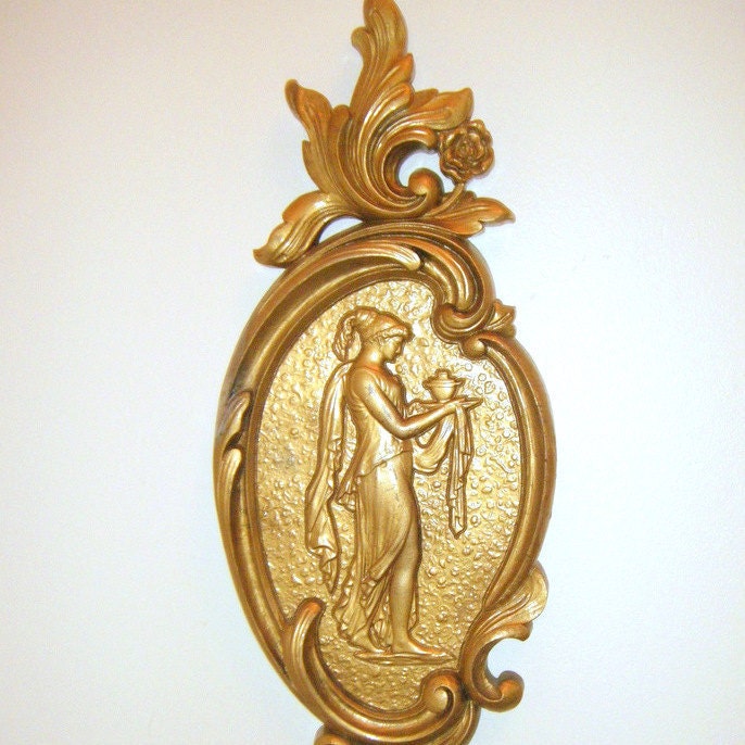 Golden Roman Maiden Decorative Wall Hanging French Rocco Hollywood Regency Gift for her Home Decor Parisian Apartment