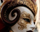 Demon mask - Signed photo 8 x 12 - BOGO sale - carnival of Venice masquerade red hot passion gold baroque romantic demon horn