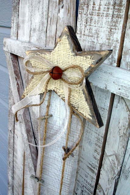 Rustic Burlap Christmas Card Holder Photo Display Reclaimed Wood Farmhouse Primitive Country