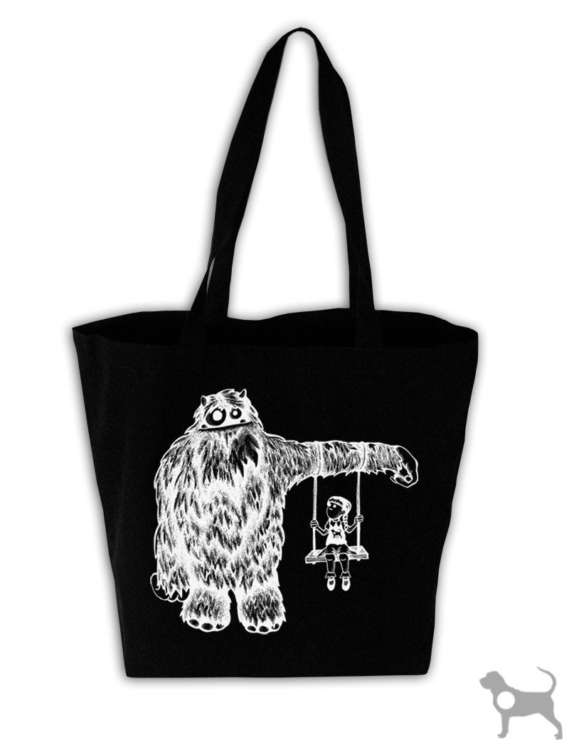 Monster Camouflage Reusable Natural Black Cotton Canvas Grocery Tote Bag (Choose Your Ink Color)
