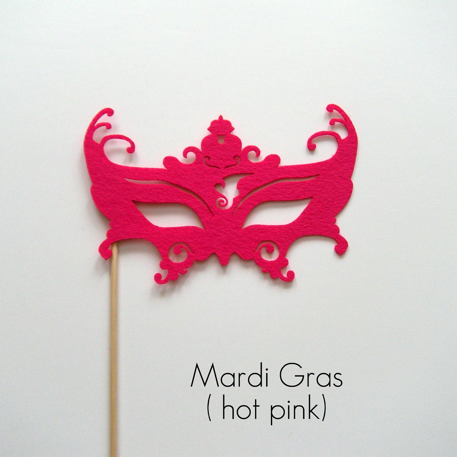 Photobooth prop Mardi Gras mask on a stick hot pink